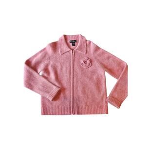 Mercer & Madison lambs wool pink full zip sweater jacket flower rabbit fur large